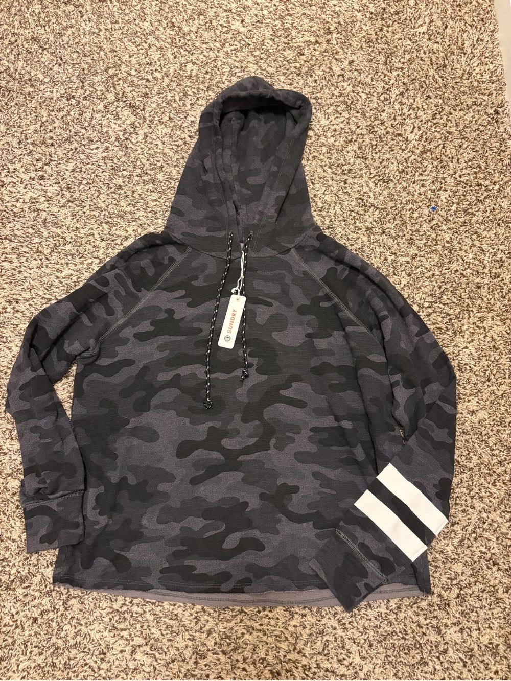 Sundry Black & Gray Camo Hoodie with White Sleeve Stripes